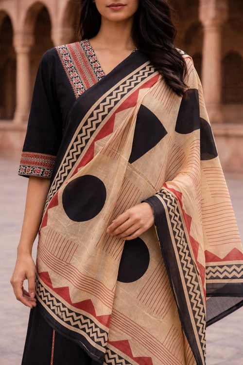 Jet Black Ajrakh 3-Piece Suit