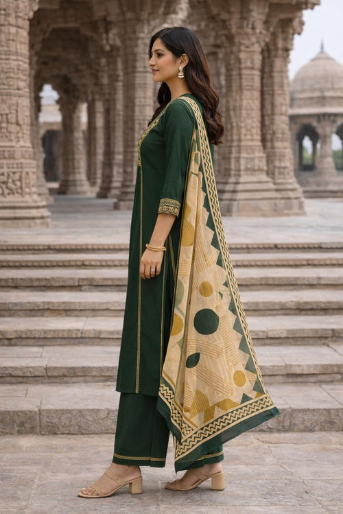 Emerald Green Ajrakh 3-Piece Suit